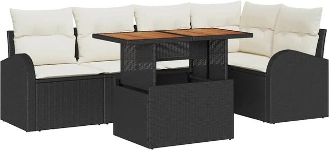 vidaXL Garten-Sofa-Set 6-teilig in Schwarz mit Poly-Rattan, Ecksofa, Mittelsofas, Armlehnensesseln und Gartentisch inklusive Polster und Stauraum - Bild 1