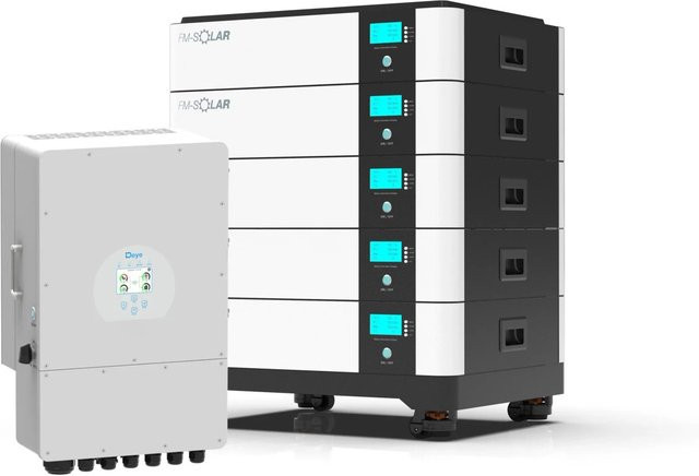 Deye 3-Phasen Hybrid-Wechselrichter On/Off-Grid 12kW mit 50kWh LiFePO4 Stapel-Batteriespeicher in Weiß - Bild 1