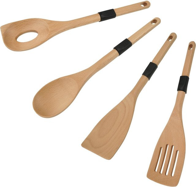 Stanley Rogers Küchenhelfer-Set aus Buchenholz und Silikon, 4-teilig, Braun/Schwarz - Bild 1