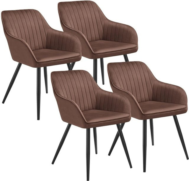 tectake Esszimmerstuhl Marilyn 4er Set, gepolstert in Samtoptik mit Steppmuster und Stahlbeinen, Braun/Schwarz, B: 58 cm, T: 62 cm, H: 82 cm - Bild 2
