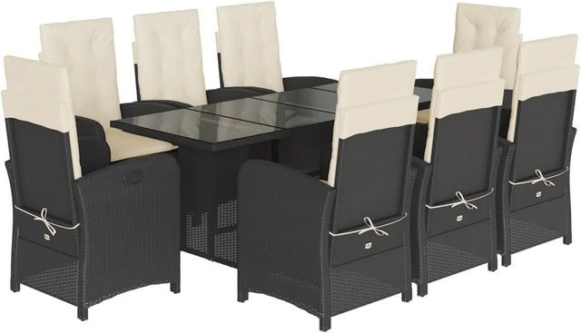 vidaXL 9-teilige Garten-Essgruppe aus Poly-Rattan in Schwarz mit Kissen und Hartglas-Tischplatte - Bild 1