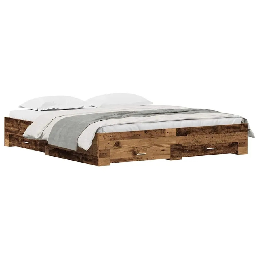 vidaXL Bettrahmen mit Schubladen aus Holzwerkstoff in Altholz-Optik, Farbe Braun, B/T/H: 180 x 200 x 183 cm - Bild 2
