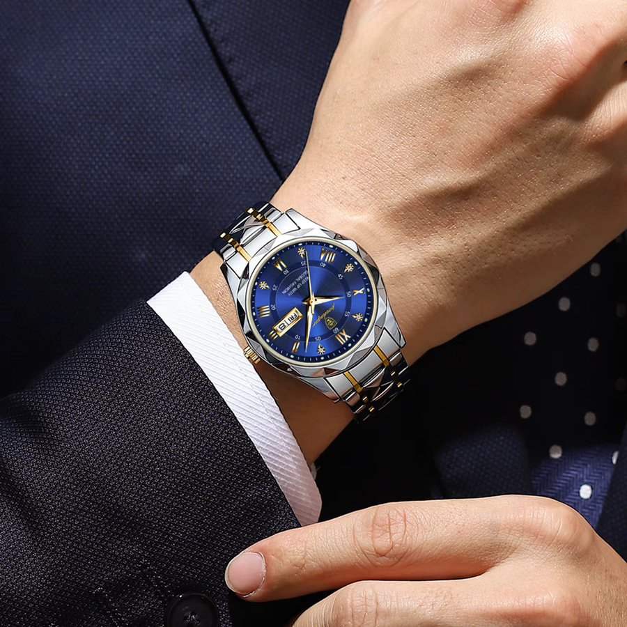 POEDAGAR Armbanduhr Edelstahl, Quarz, Blau, Herren - Bild 5