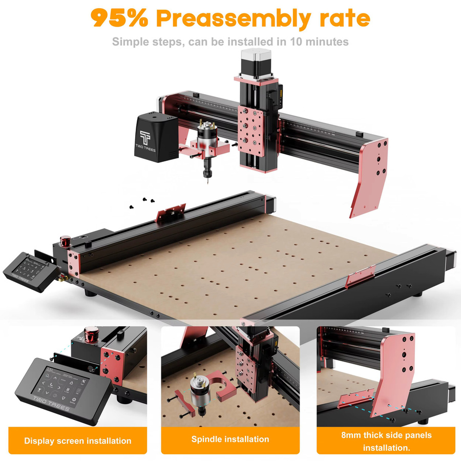 TwoTrees TTC 450 Pro CNC-Fräsmaschine mit Lasergravur- und Schneidefunktion in Schwarz, Arbeitsbereich B: 46 cm, T: 46 cm, H: 8 cm - Bild 3