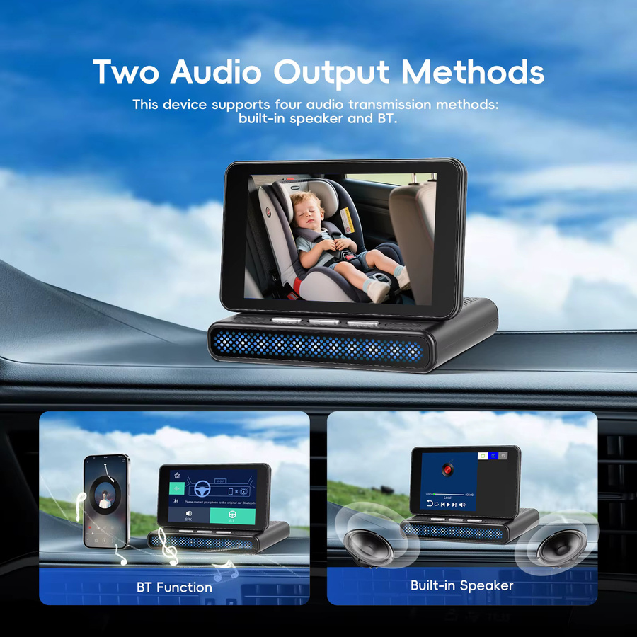 Podofo 5-Zoll Kabelloser CarPlay und Android Auto Smart Screen Player mit Rückfahrkamera und Babymonitor Funktion in Schwarz - Bild 3