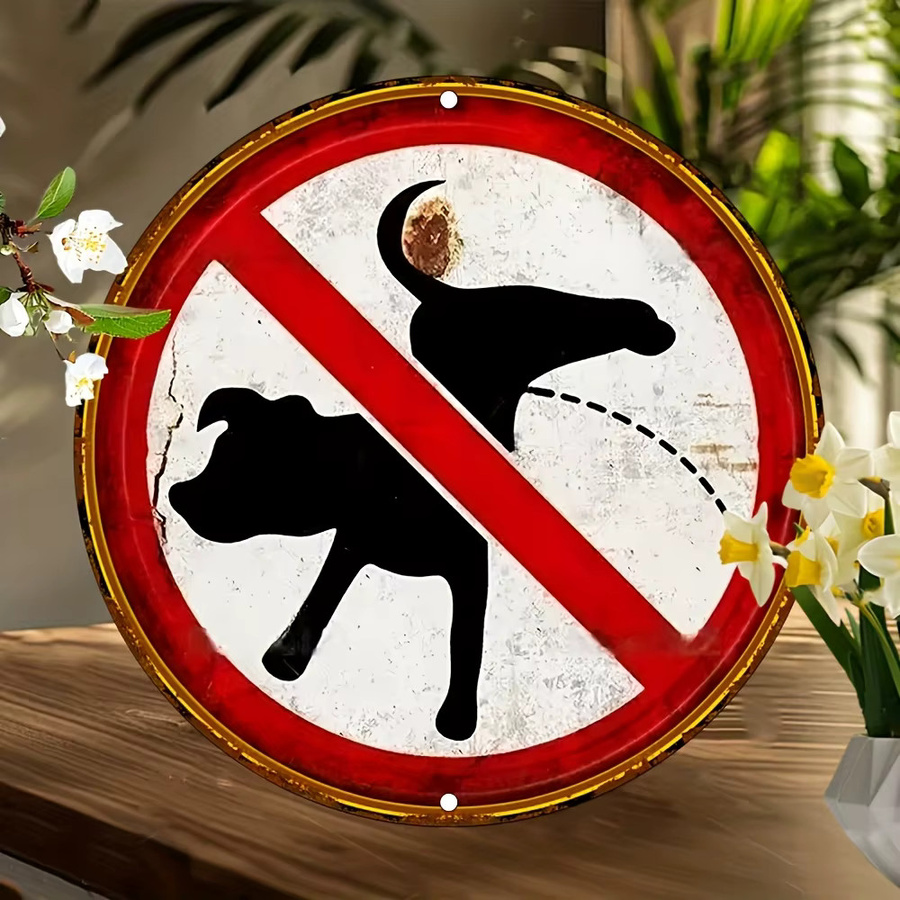 Potdemiel Vintage-Schild No Dogs Peeing aus Aluminium, runde Wanddekoration, Mehrfarbig, Durchmesser: 20,32 cm - Bild 2