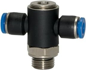 Riegler T-Steckverschraubung Blaue Serie, drehbar, G 1/4 außen, Durchmesser: 6 mm, Messing, Blau/Schwarz - Bild 1