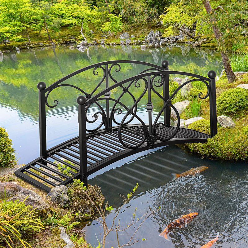Outsunny Gartenbrücke mit Sicherheitsgeländer in Schwarz, Zierbrücke für Teich, Garten und Park, B/T/H: 102 x 48 x 49 cm - Bild 2