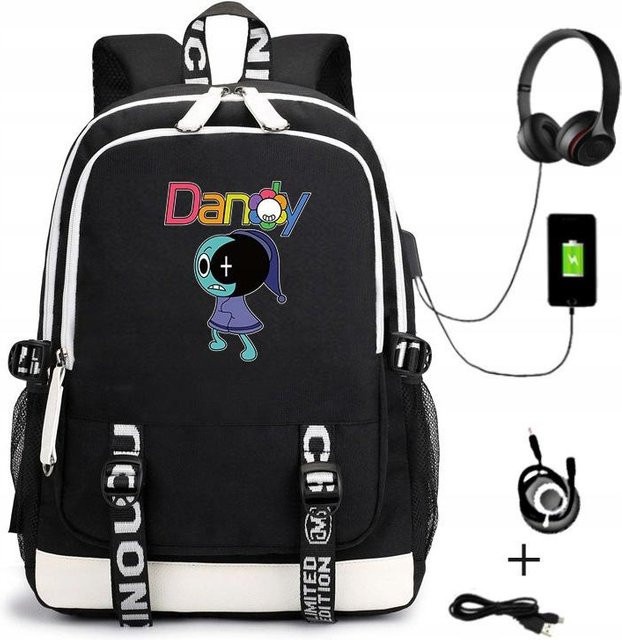 3-teiliges Schulrucksack-Set in Schwarz aus Oxford-Stoff mit Schultasche, Schultergurt und Federmäppchen - Bild 1