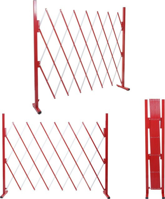Ausziehbarer Absperrgitter MCW-B34 Scherengitter Zaun Schutzgitter aus Alu in rot-weiß, Höhe: 153 cm, Breite: 28-200 cm - Bild 1