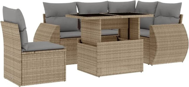 vidaXL 6-teilige Garten-Sofagarnitur aus Poly-Rattan mit Kissen in Beige-Grau - Bild 1