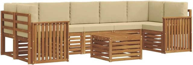 vidaXL Sofagarnitur 8-teilig aus Massivholz Akazie in Natur und Beige mit Polsterung und Kissen - Bild 1