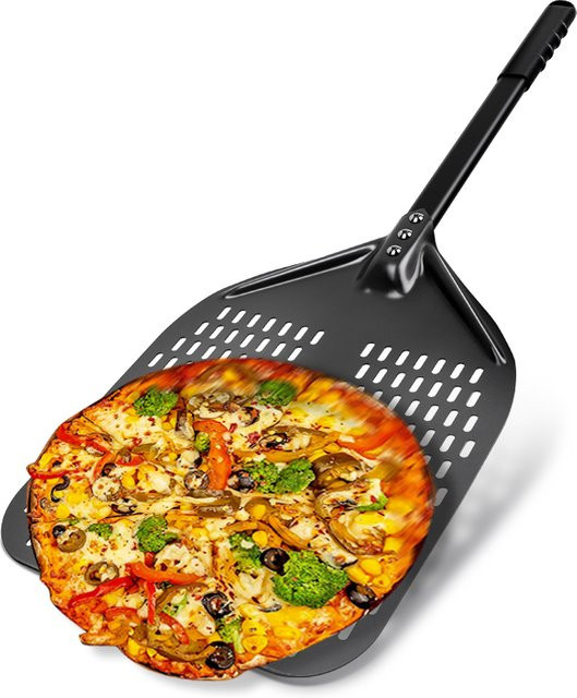 HEXINGYUAN Pizzaschaufel mit kurzem Griff und Perforation, Antihaft-Pizzawender für den Backofen, 25,4 cm - Bild 1