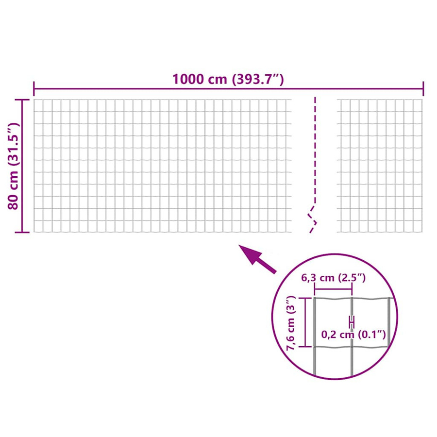 Vidaxl Euro Zaun aus Stahl in Grün, Drahtgeflecht, Breite: 10 m, Höhe: 0,8 m - Bild 4
