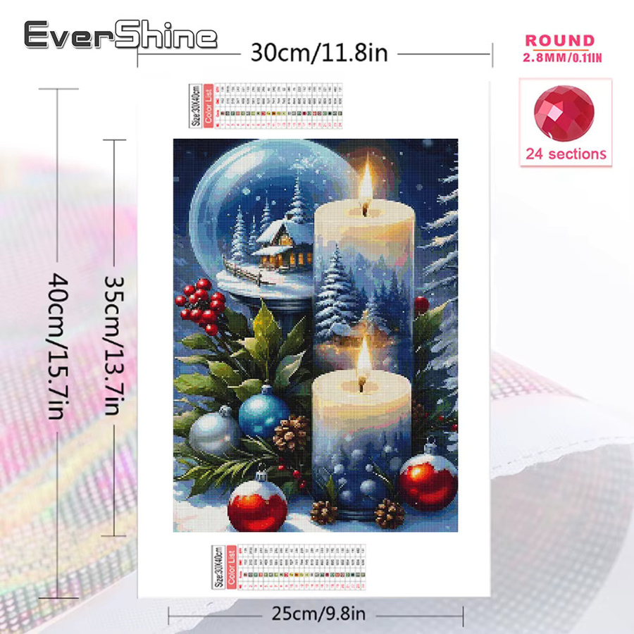EverShine Diamant-Malerei Winter-Schneeszene mit Haus und Kerze, Mosaik-Wandkunst in Multicolour, B/H: 30 x 30 cm - Bild 2
