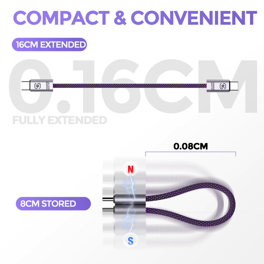 MOSHOU Magnetisches USB-C-Schnellladekabel mit 240 W und 480 Mbit/s Datenübertragung in Lila - Bild 5