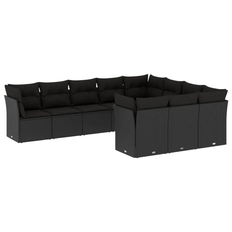 vidaXL 10-tlg. Garten-Sofagarnitur in L-Form aus Poly-Rattan mit Kissen, Schwarz - Bild 2