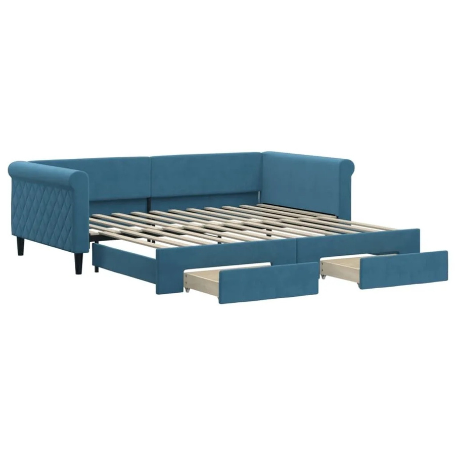 vidaXL Tagesbett aus Samt in Blau mit ausziehbaren Schubladen und Schlaffunktion, B/T/H: 100–120 x 200 x 68 cm - Bild 2