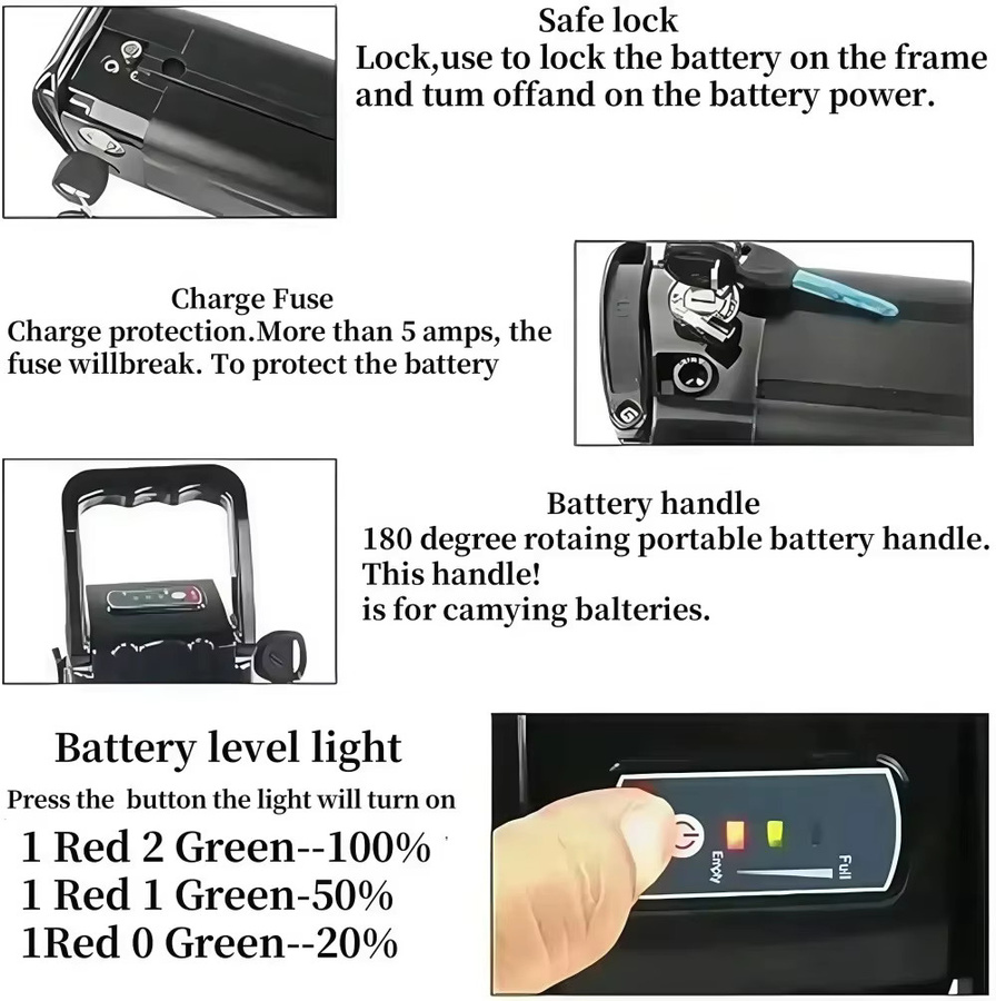 Aleaivy Silverfish Lithium-Ionen-Akku 48V 15Ah mit Ladegerät, schwarzer Ersatzakku mit 21700 Zellen für 500W 750W 1000W Motoren - Bild 4