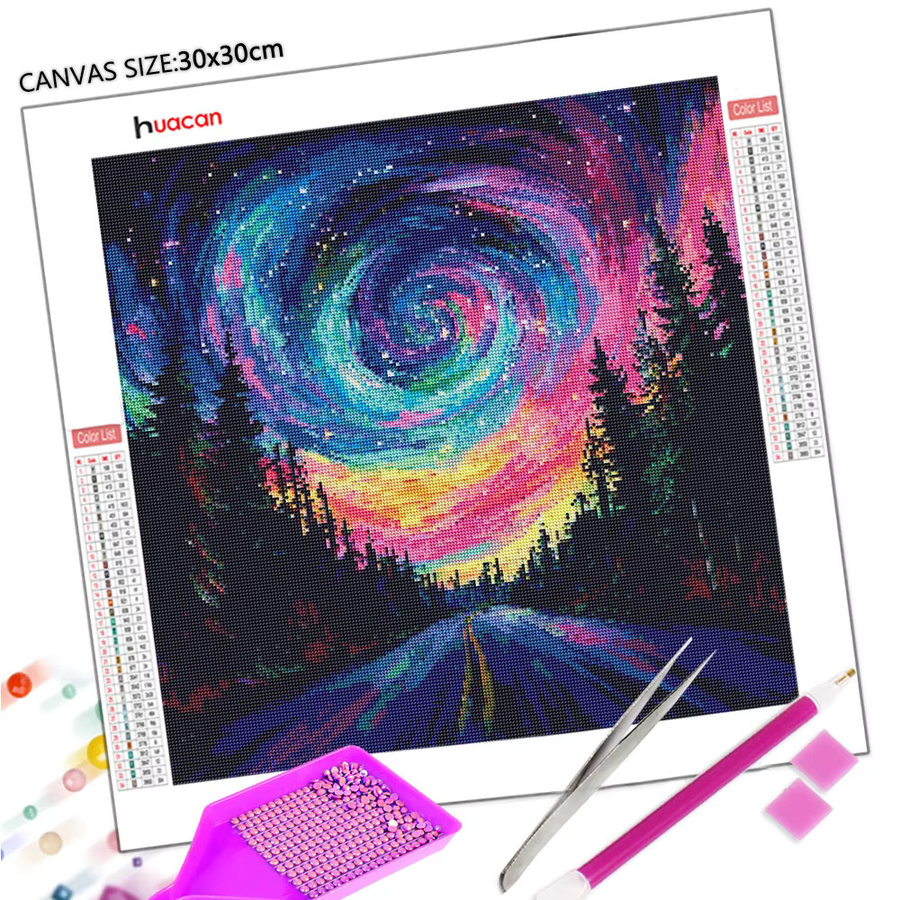 Huacan DIY Diamantmalerei Sternenhimmel Mosaik Landschaft in Multicolour B/B/H: 20 x 20 x 20 cm - Bild 3