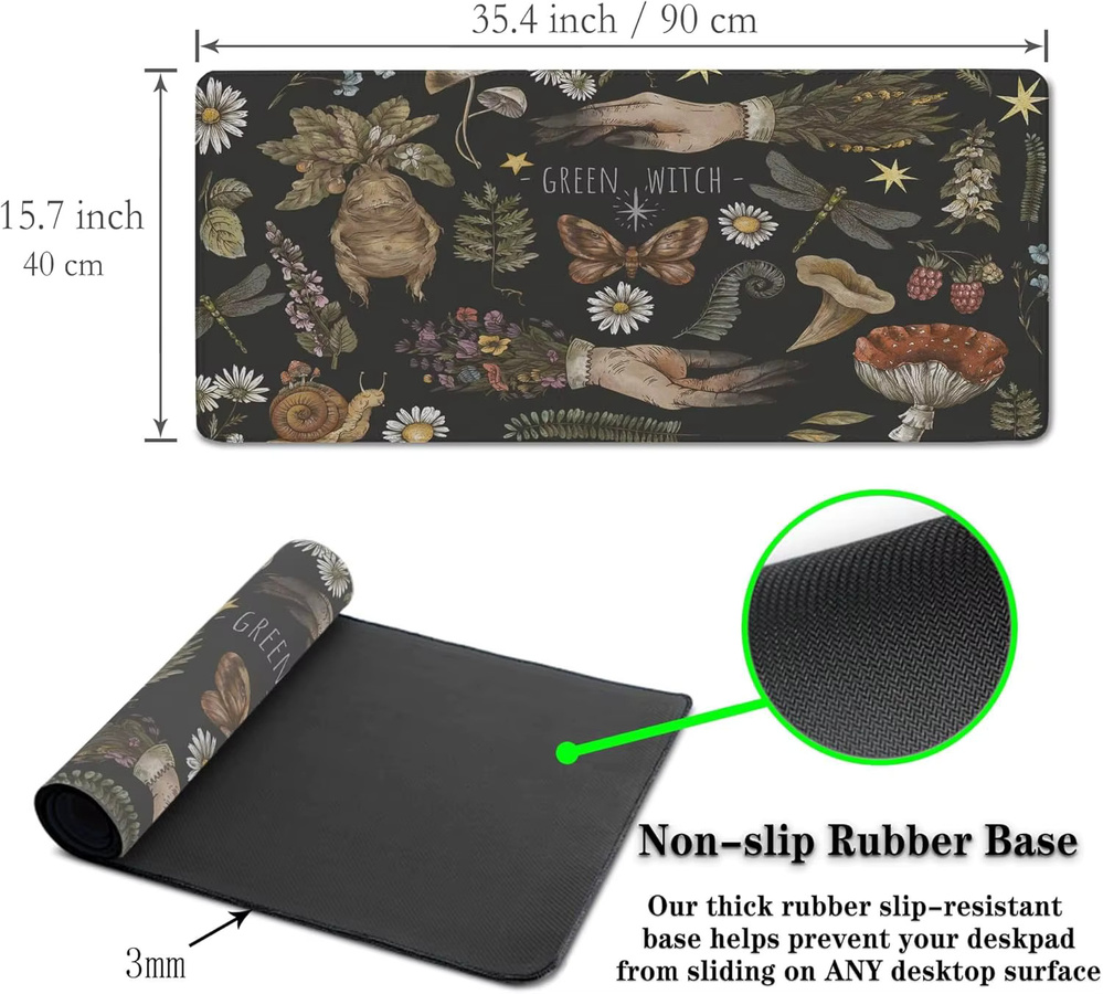 Witch Hands Schwarze Gaming-Schreibtischunterlage – XXL-wasserdichtes Mauspad mit genähten Kanten und rutschfester Basis - Bild 6