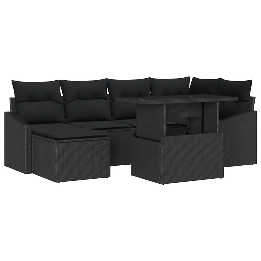 vidaXL Garten-Sofa-Set 7-tlg in Schwarz mit Kissen, modernes Outdoor-Loungemöbel-Set für Garten und Terrasse mit Metallgestell und wetterfesten Polstern - Bild 2