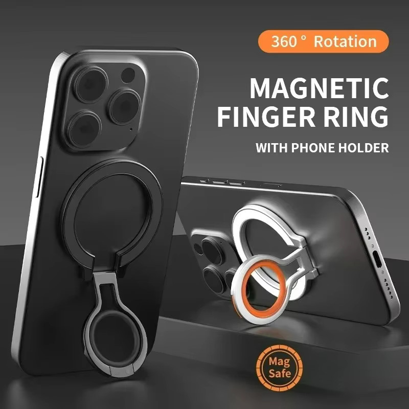MagSafe Handy-Fingerring mit Magnethalterung und 360 Grad drehbarer Ständer in Silber oder Orange - Bild 2