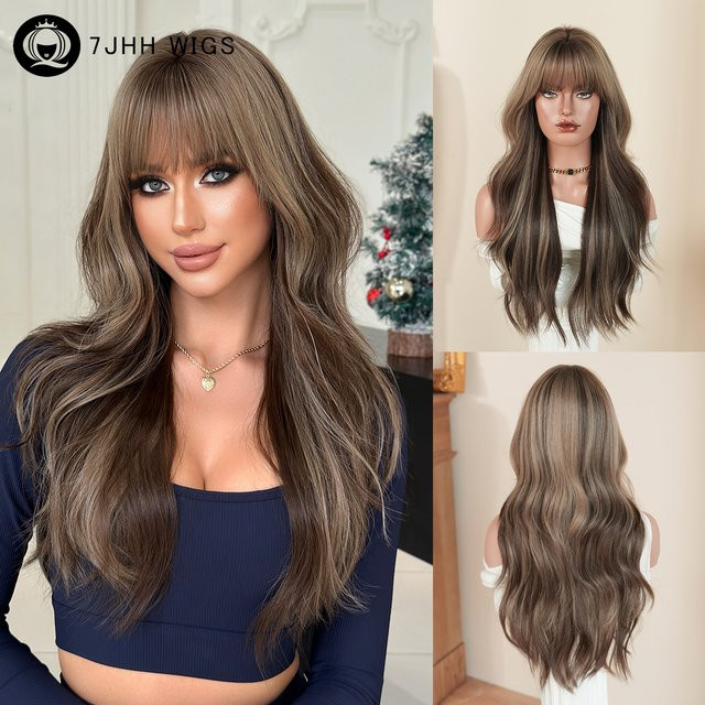 7JHH WIGS Perücke, lange gewellte Ombre-Perücke, schokoladenbraun, Damen - Bild 1