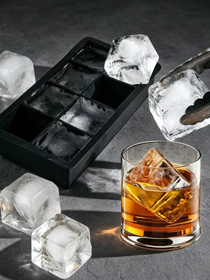 PERFFEE Eiswürfelform aus Silikon mit 8 Gittern für große quadratische Eiswürfel, Schwarz - Bild 5