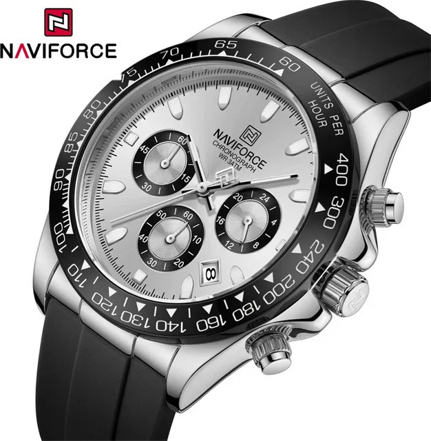 NAVIFORCE Chronograph Armbanduhr, Silikon, Silber, Herren - Bild 1