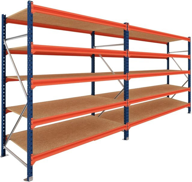 PROREGAL Schwerlastregal DOMINUS Weitspannregal mit 2 Feldern und 5 Ebenen, Blau/Orange, B/H/T: 480 x 200 x 60 cm - Bild 1