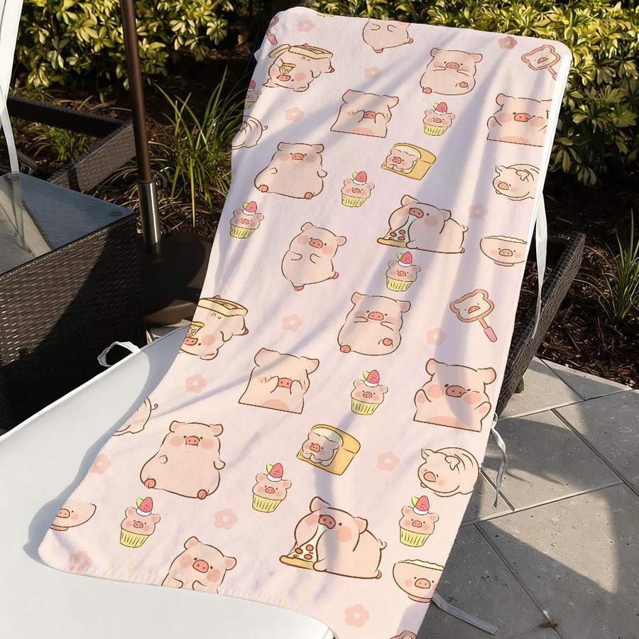Schnelltrocknendes Cartoon Handtuch L-LuLu Das Schweinchen in Weiß, B: 30 cm, H: 60 cm - Bild 1