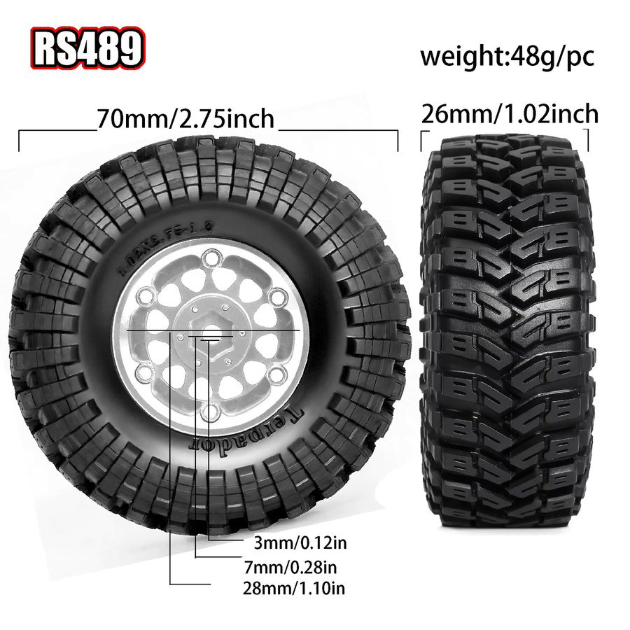 RS Beadlock-Räder und Reifen, 1,3 Zoll, 4-teiliges Set, Grau, Schwarz - Bild 3