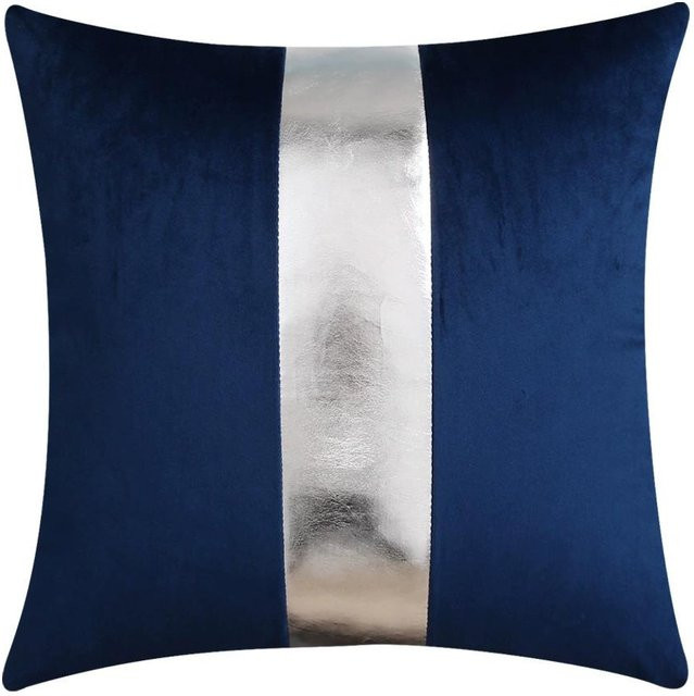 ILVISEST Samt-Kissenbezüge mit goldener Ledernaht in Blau, 2er-Set, B/H: 50 x 30 cm - Bild 1