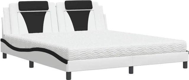 vidaXL Bett mit Matratze in Weiß-Schwarz aus Kunstleder und Kiefernholz B/T/H: 180 x 200 x 185 cm - Bild 1
