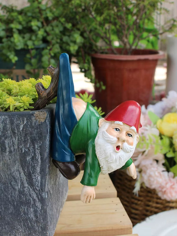 Niedrige Zwergenfigur als Hängeornament mit Haken aus Kunstharz, bunte Gartenstatue für Bonsai und Blumentöpfe - Bild 7