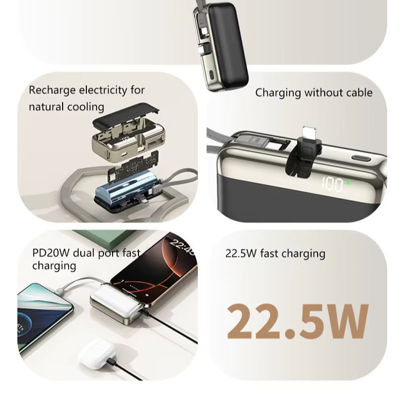 OnePlus Kapsel-Powerbank mit integriertem Kabel, 20000 mAh, 22,5 W Schnellladung, Weiß - Bild 3