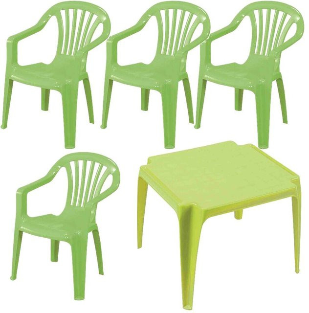 ProGarden Kindermöbel-Set aus Kunststoff in Grün mit Tisch und Stühlen, wetterfest, B/H/L: 38 x 53 x 43 cm - Bild 1