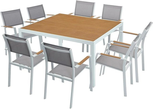 Gartenessgruppe Macila von Vente-unique in Weiß und Grau aus Aluminium und Holz, B/T/H: 140 x 57 x 80 cm - Bild 1
