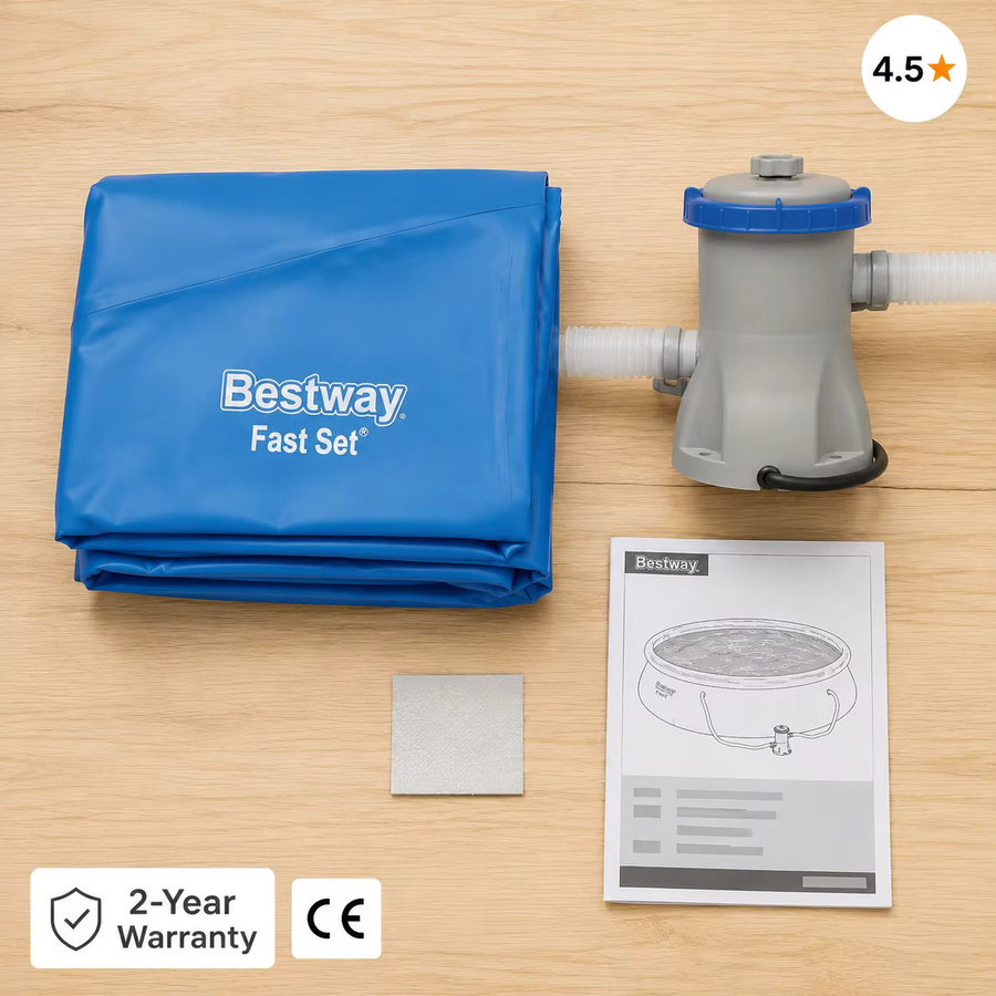 Bestway Aufblasbarer Rundpool mit Filterpumpe, Blau, Durchmesser: 457 cm, Höhe: 84 cm, 9677 l Fassungsvermögen - Bild 6
