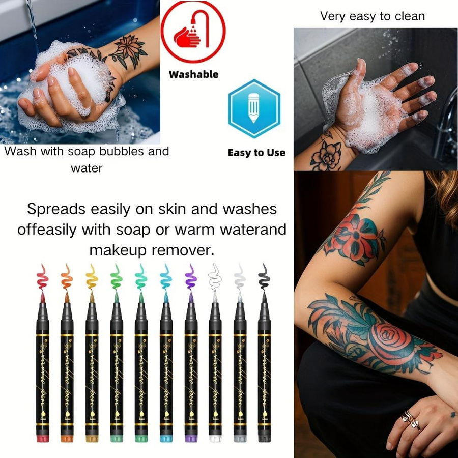 Temporärer Tattoo-Stift, 10 Farben, Set - Bild 7