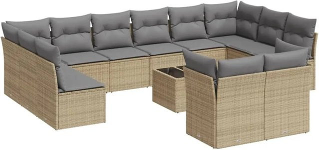 vidaXL 13-teilige Garten-Sofagarnitur aus Poly-Rattan in Beige-Grau mit Kissen und Tisch in U-Form - Bild 1
