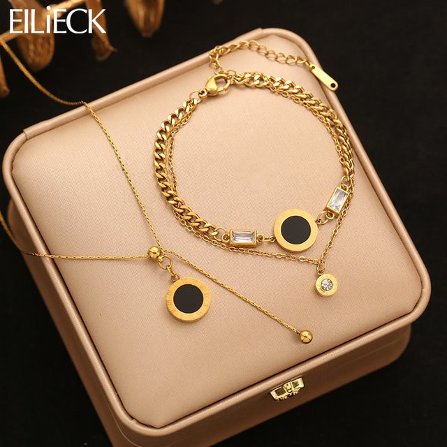 EILIECK Schmuckset, Halskette und Armband, Edelstahl, Gold, Damen - Bild 1