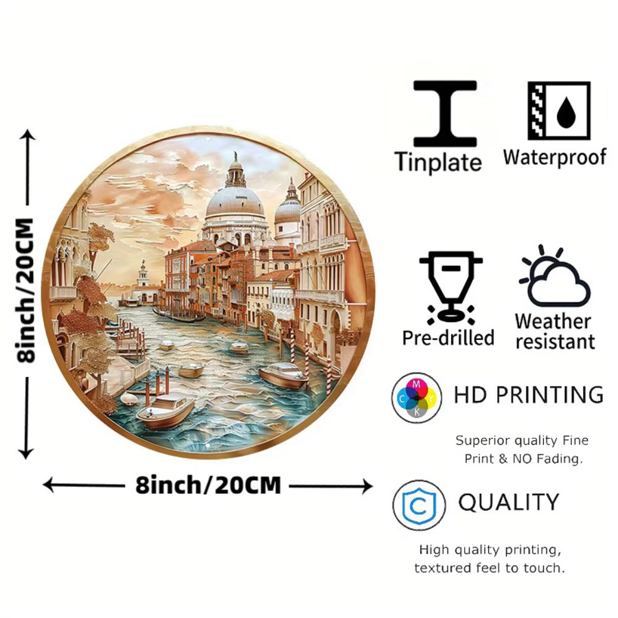 Rundes Metall-Wandschild von CIFBUY mit venezianischer Szene in Multicolor, Durchmesser: 20,32 cm - Bild 3