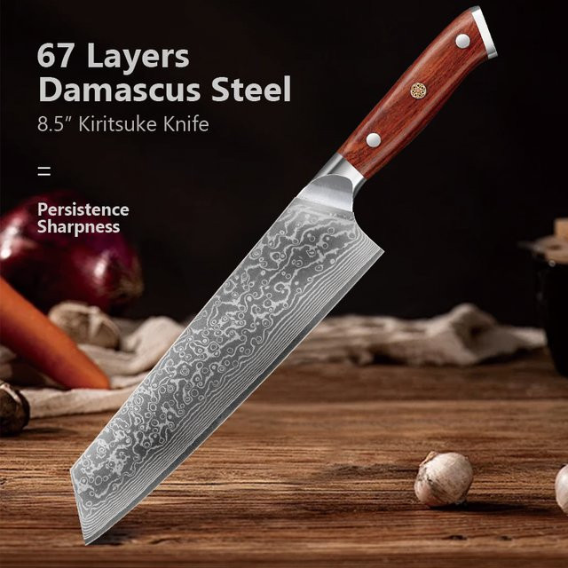 Baovim Kiritsuke-Messer aus Damaststahl mit Palisandergriff in Braun, 21,59 cm geschmiedetes japanisches Kochmesser - Bild 1