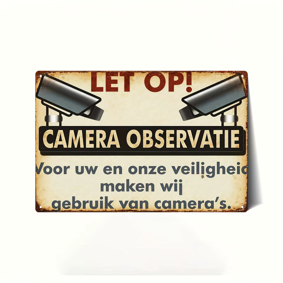 Retro Sec Metallschild für CCTV-Überwachungskameras Let Op Camera Observatie in Mehrfarbig, B/H: 20,0 x 14,0 cm - Bild 2