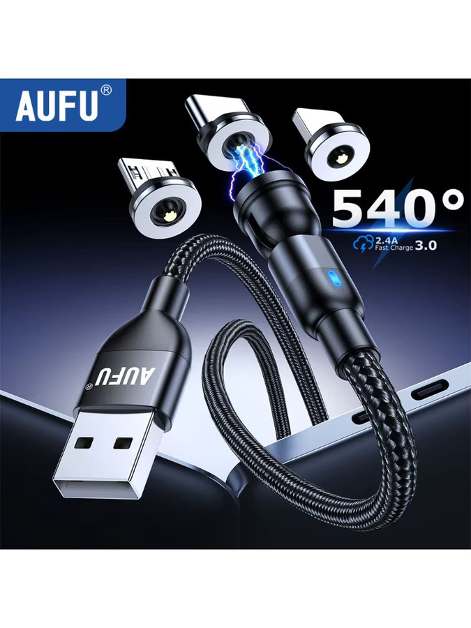 AUFU Magnet-Ladekabel 3m mit 540 Grad drehbarem Anschluss für Micro USB und USB-C kompatibel mit iPhone Samsung Xiaomi Redmi - Bild 5