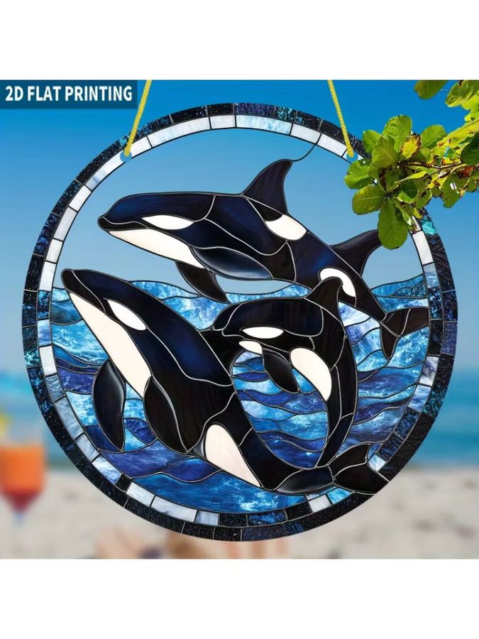 Serene Oc Orca-Wal Sonnenfänger aus Acryl im Farbglas-Stil, rund, multicolor, Durchmesser: 19,99 cm - Bild 6