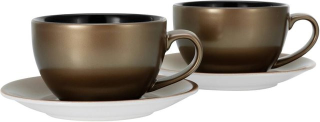 CreaTable Cappucinotassenset Golden Days aus Steinzeug, 4-teilig, Gold/Schwarz/Braun - Bild 1