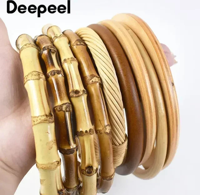 Deepeel D-Form Ring Bambus Griffe in Braun für Handtaschen und gewebte Taschen als DIY Zubehör Ersatzset - Bild 1